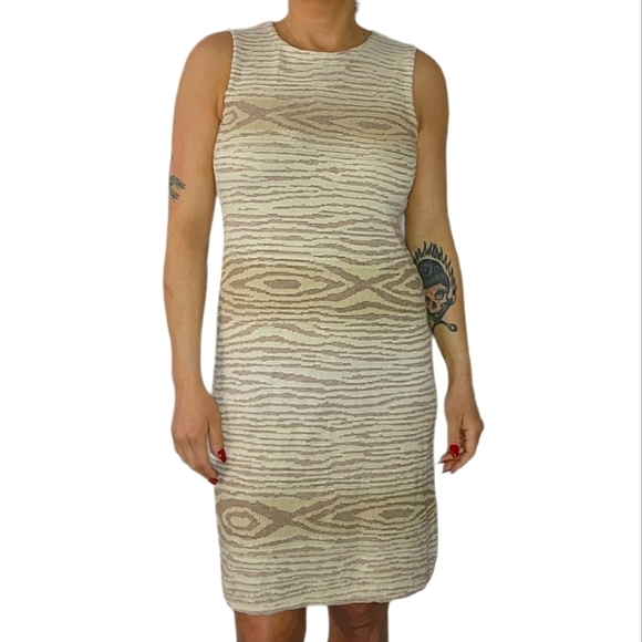 Lauren Ralph Lauren Striped Creme Body-Con Dress Size Medium Cotton Linen - Picture 1 of 5
